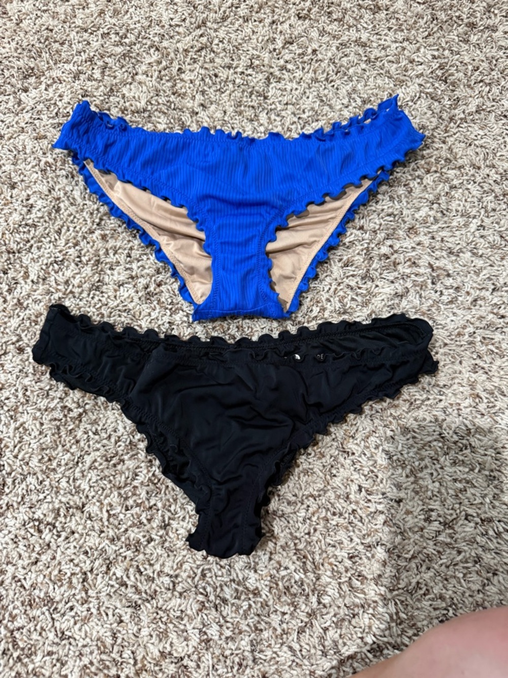 Shade & Shore Blue Ruffle-Trim Bikini Bottom with Tan Lining two